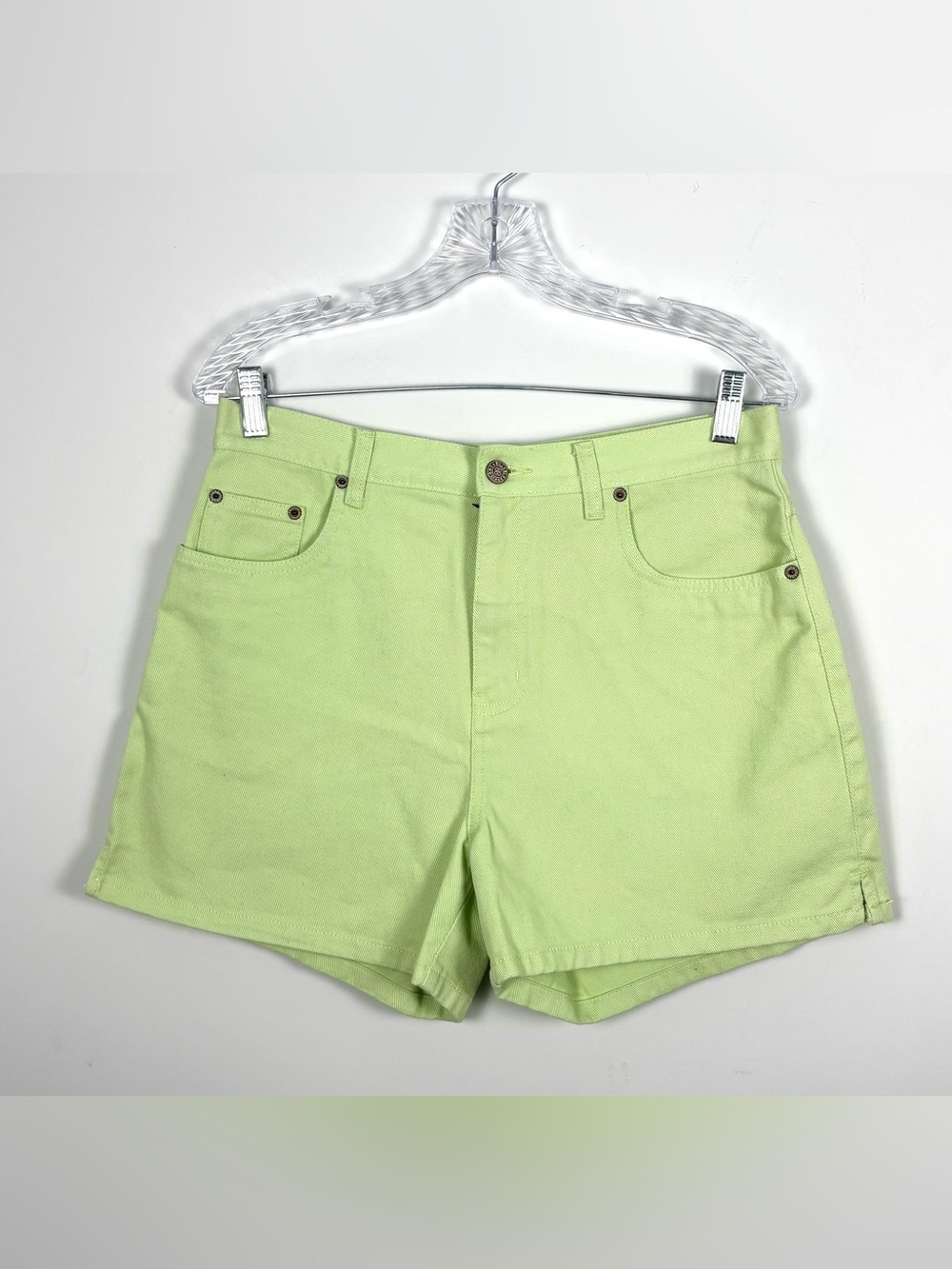 Vintage Women’s High-Rise Lime Green Denim Shorts Size 8P Petite